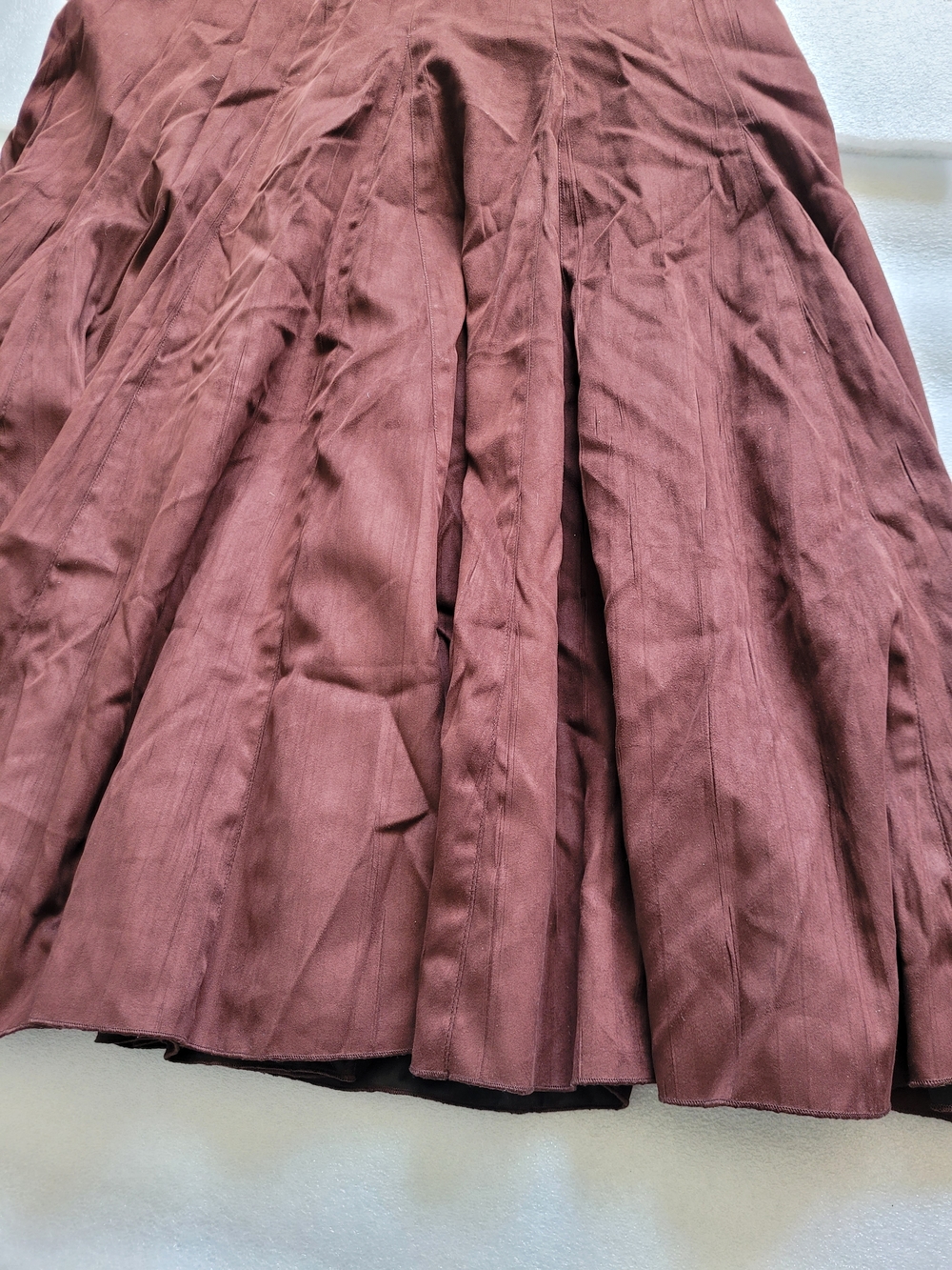 Vintage Faux Suede A-line Midi Skirt Gored Flared Chocolate Brown Size 10 - Picture 5 of 13